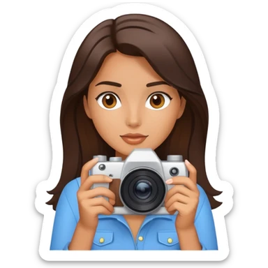 Brunette model with a camera sticker