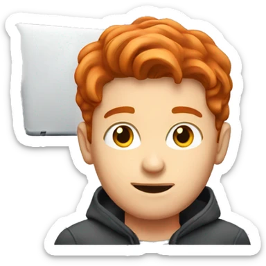 redhead young man with leptop sticker