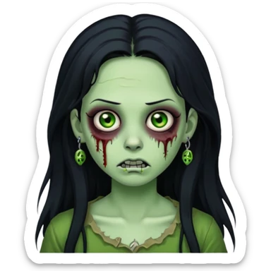 Zombie girl with a facial piercings long black hair green skin sticker