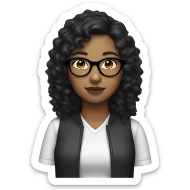 Girl with curly black hair and white skin and black eyes and glasses  sticker