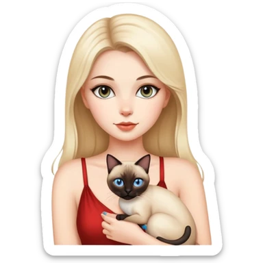 A beautiful and sexy white girl holding a Siamese cat sticker