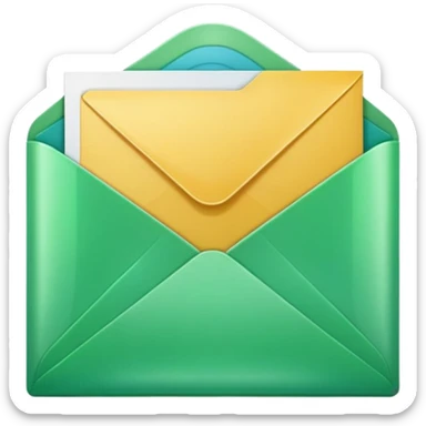 A simple emoji-style icon of a transparent green plastic gym logo, folder envelope, slightly open, with clean edges, soft shine, and subtle shading, conveying fitness organization and active lifestyle. sticker