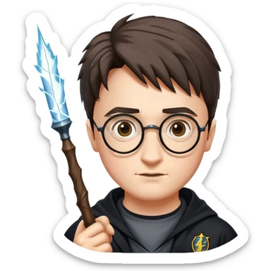 Harry Potter with glasses, lightning scar, and wand sticker