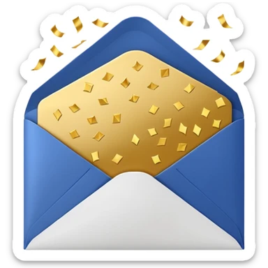 white envelope with gold confetti sticker