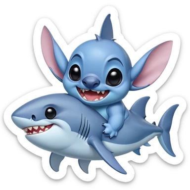 Disney's stitch, riding a great white shark  sticker