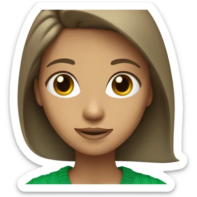 tan girl with  brunette hair blue eyes and a green sweater on sticker