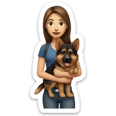 Brown-hair girl holding German shepherd sticker