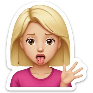 Blonde girl, tongue out, tired, shrugging sticker