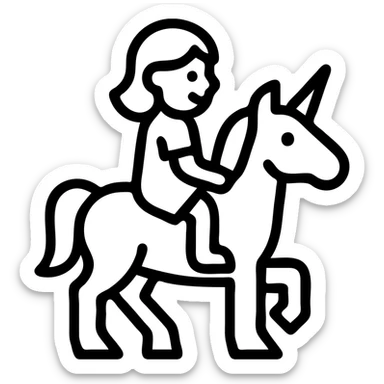 minimalist icon of a girl on a unicorn, clean outline, no background sticker