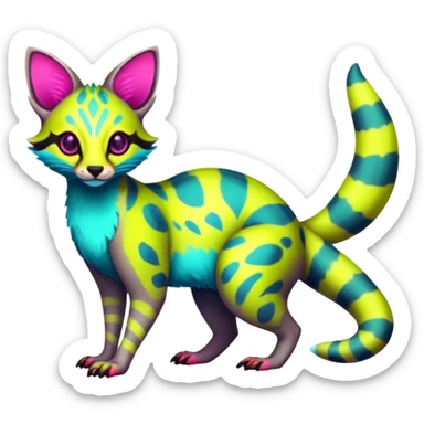  randomly colored colorful light cute lush neon-colored brightly colored Fakémon-Fionbri-Vernid-Genet-creature with markings (full body) sticker