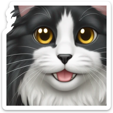 black cat domestic long-haired with white on the mouth sticker