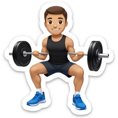 smiling man black shorts black t shirt blue shoes barbell squats sticker