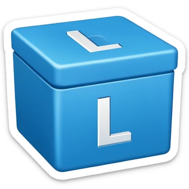 The letters L and R in a blue box 2D sticker