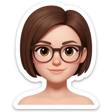 Female very short brown  hair almond eyes glasses sticker