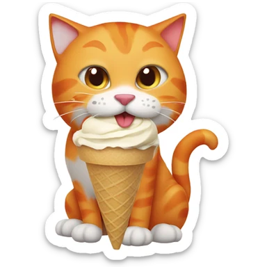 Orange Cat eating ice cream sticker