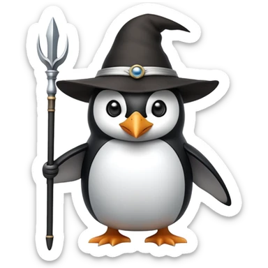 Penguin dressed as Odin with one eye, wearing a wide-brimmed hat and holding a spear sticker