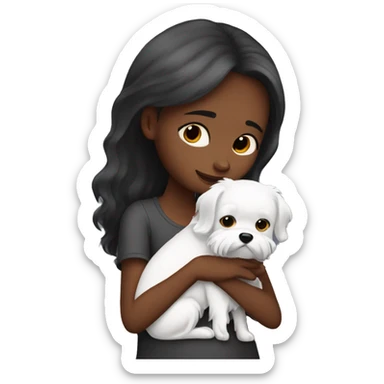 Dark red hair girl hugs  her maltese black dog sticker