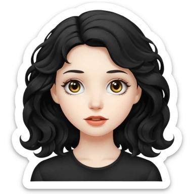 Crea una ragazza con stile black metal, capelli neri mossi dalle spalle e occhi bianchi sticker