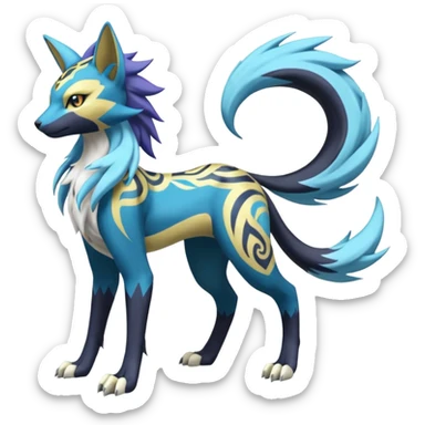Feral Meloetta-Renamon-Zeraora-Luxray-Cobalion-Suicune-Vernid-fusion-hybrid-creature, full body  sticker