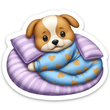 Quiero un emoji de un perro que esté durmiendo en su cama y tenga un pijama que pone ZZZ sticker