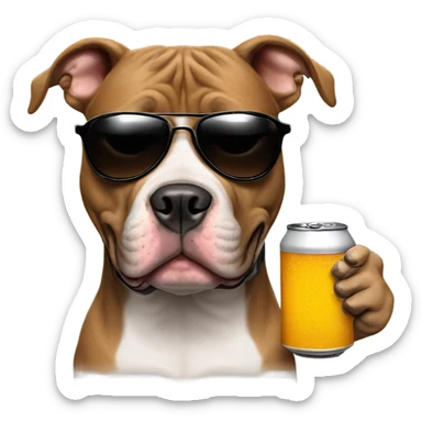 Pitbull with sunglasses drinking beer  sticker