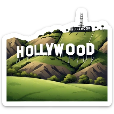 Generate a high-resolution image of the iconic Hollywood Sign perched on the hills of Los Angeles, California sticker