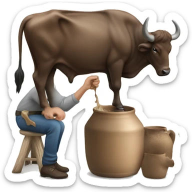 man milking buffalo sticker