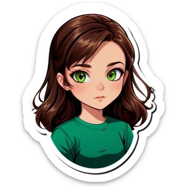 girl with brown hair and green eyes, pretty sticker