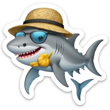 Tiburón de pie con camisa hawaiana, lentes negros, y una gorra al revés sticker