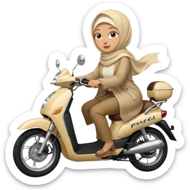 A woman wearing a cream colored pashmina hijab riding a motorbike pcx sticker
