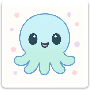 cute octopus with a visible mouth, big eyes, soft colors, simple background sticker