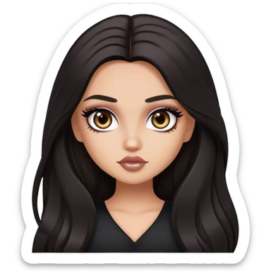 dark long hair, pretty eyes, pretty makeup, pretty bratz baddie sticker