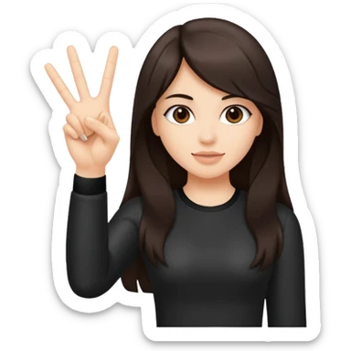 Fair skin long dark brown hair girl doing the Rock n roll sign holding a large blank sign sticker