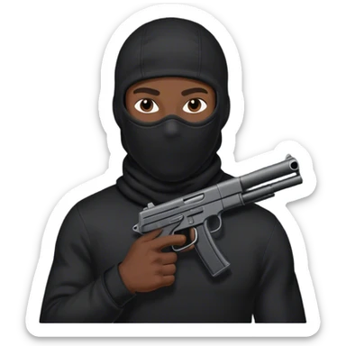 Black man wearing a balaclava with a gun in his hand sticker