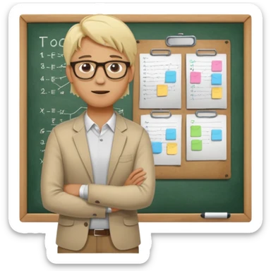 silhouette of a light-haired man standing next to a project board sticker