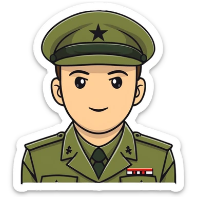 army soldier with formal military cap, front view portrait sticker