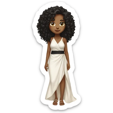 Tan girl with black long curly hair and white wrap around dress full body sticker