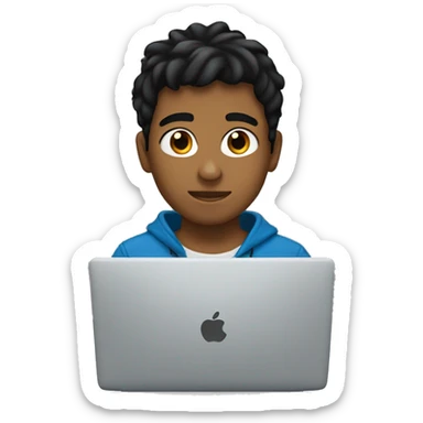 a brown boy with black hair peeking behind from a laptop sticker