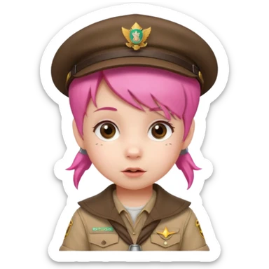 very small baby scout girl with pink hair and scout hat sticker