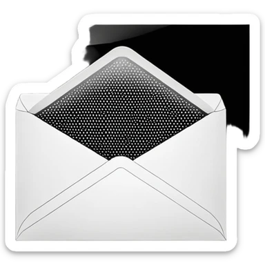 Open envelope + blank card, copperplate etching, microscopic dotwork ONLY, pure black/white, ultra-contrast, rays, tiny #fbcfe8 glow --ar 16:9 --style raw --s 10 --no 3d, gradient, smooth, gray, shadow, text sticker