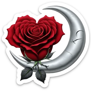 emo heart with crescent moon and black rose sticker