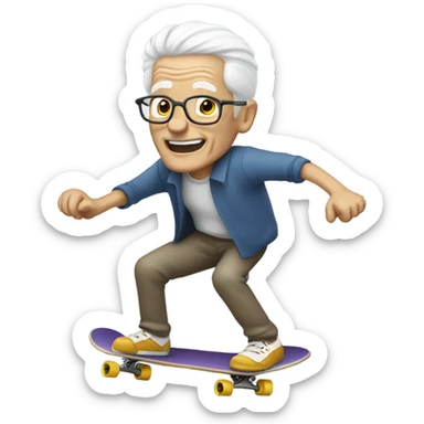 elderly man with white hair skateboarding sticker