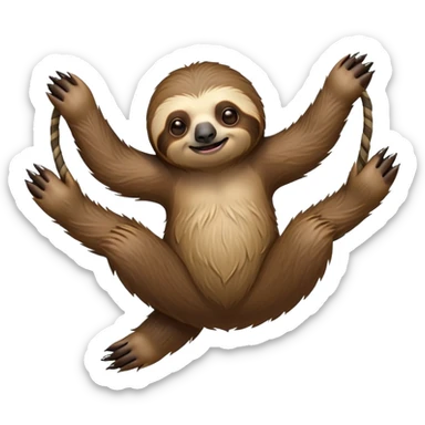 cinematic-sloth-realistic-full-body-hanging-emoji,-long-curved-claws-clinging,-thick-shaggy-brown-fur-slightly-ruffled,-head-tilted-dramatically,-slow-blinking-eyes-filled-with-serene-wisdom,-simplified-yet-realistic-focused-features,-highly-detailed,-glowing-with-an-almost-sarcastic-glow sticker