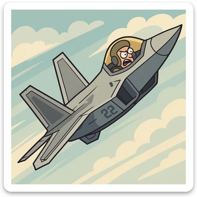 F-22 Raptor fighter jet, cartoon style, bold lines, dynamic angle sticker