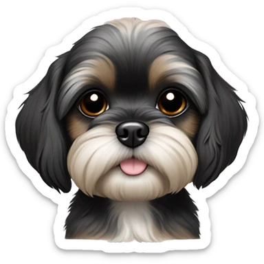 Shih tzu black puppy, yorkie coloring with light colored eyebrows. Round face, short ears. Looks like teddy bear  sticker