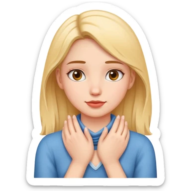 a girl holding two hands around her neck sticker