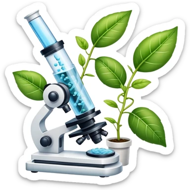 An icon featuring a DNA helix, a microscope, and a plant leaf, symbolizing biology. The design includes animal cells, a test tube, representing the study of life forms, ecosystems, and genetics. Transparent background highlights the exploration of living organisms. sticker