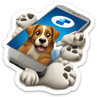 PayPal account in a dog's paws in his phone. sticker