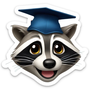 raccoon face with graduation hat sticker