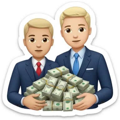 deux chef d'entreprise, un en train de compter sa montagne de billet et le deuxième derrière lui  poche vide pas d'argent  sticker